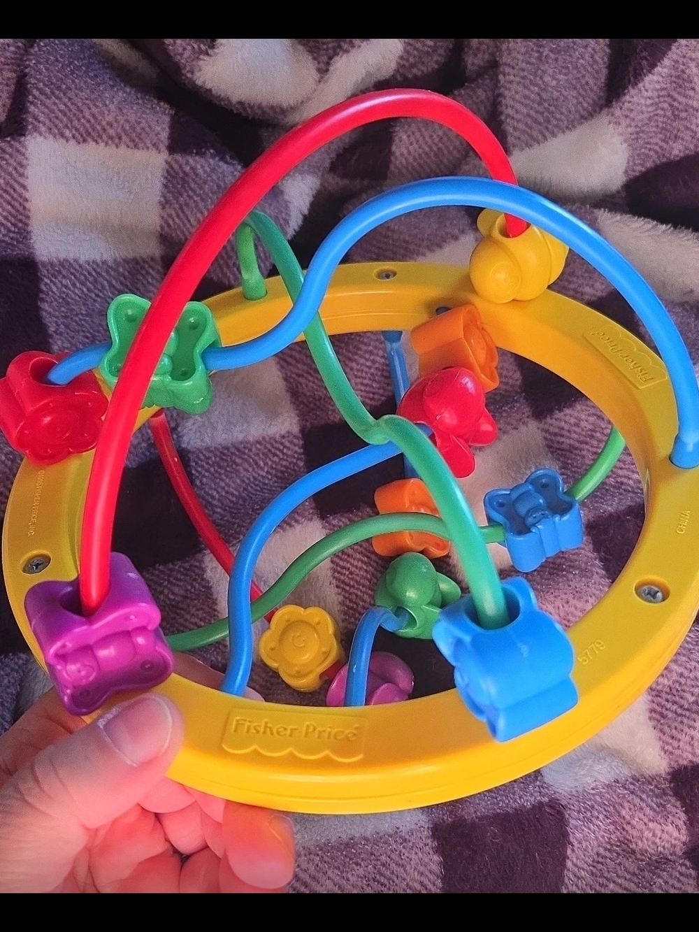 Fisher-Price Vintage 1995 Colorful Bead Maze Ring Toy-EUC